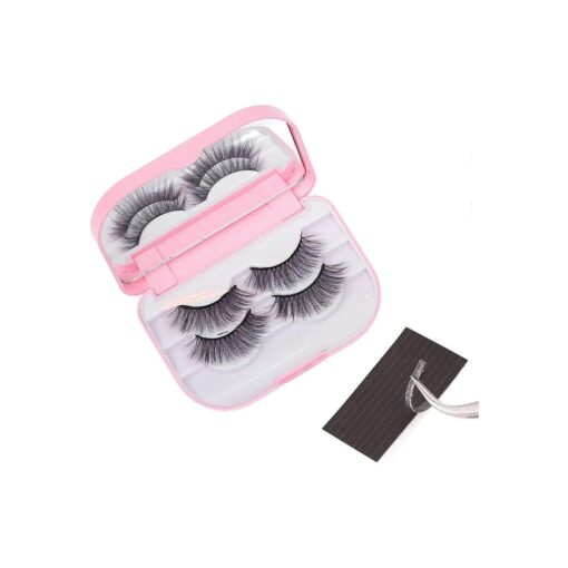 Cosmetic Case Empty Eyelashes Storage Case with Makeup Mirror Holder Box Fake Eyelash Packing Travel Storage Case Eyelashes Bag ( Light Pink )