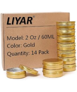 2oz 60ml Metal Storage Tins Aluminum Tins Jars Round Tin Containers Empty Salve Jars Screw Top Tin Cans for Store Spices, Candies, Tea or Gift Giving, Gold ( Pack of 14 )