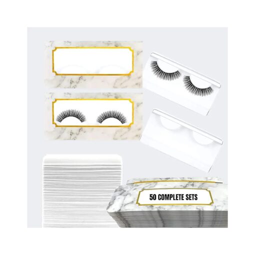 Empty Lash Boxes for Wholesale- NEW- 100 Pcs - 50 Trays/50 Empty Eyelashes Box Packaging- Soft Paper Lash Box Holographic Design for 25MM 3D Mink Strip Lashes ( Venetian Marble/Gold )