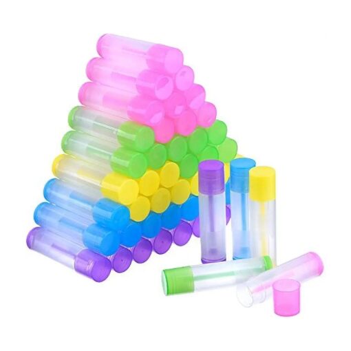 eBoot 50 Pieces Lip Balm Empty Container Clear Tubes with Twist Bottom and Top Cap, 3/16 Oz ( 5.5 ml ) ( Multicolor )