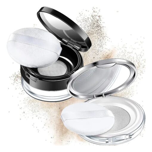 2 Pieces Loose Powder Container with Puff 0.17/0.7 oz Reusable Plastic Empty Powder Case Portable DIY Empty Makeup Powder Container Loose Powder Compact Case with Mirror and Elasticated Net Sifter