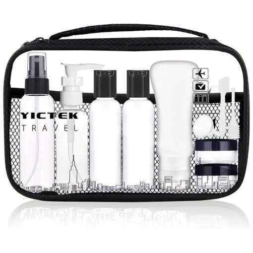 Empty Plastic Travel Bottles Containers for Toiletries, TSA Approved Travel Size Toiletries Bottles Kit for Liquids Shampoo Conditioner Lotion, Carry-On Set for Women/Men