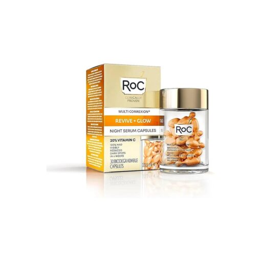 RoC Multi Correxion Revive + Glow 20 % Pure Vitamin C Night Serum Capsules for Brightening, Dark Spots, and Texture