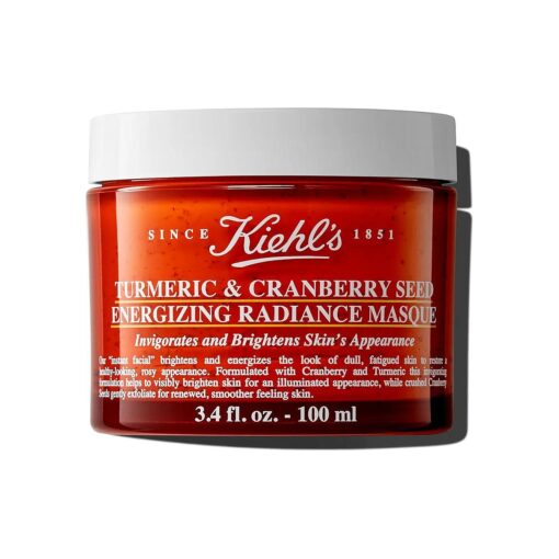 Kiehl 's Turmeric & Cranberry Seed Energizing Radiance Face Mask, Brightening Facial Mask, Invigorates Dull Skin, Gently Exfoliates for Smoother Skin, for All Skin Types, Paraben-free, Fragrance-free