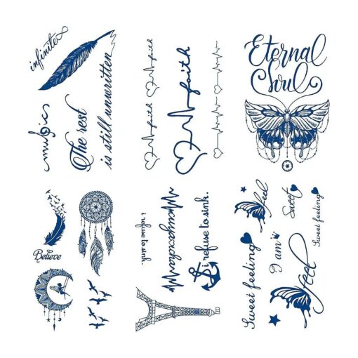 Semi-permanent English Words Temporary Tattoos, 6-Sheet 2 Weeks Long Last Waterproof Eglish Tattoos, Plant-Based Ink Tattoos Sticker for Adult Children