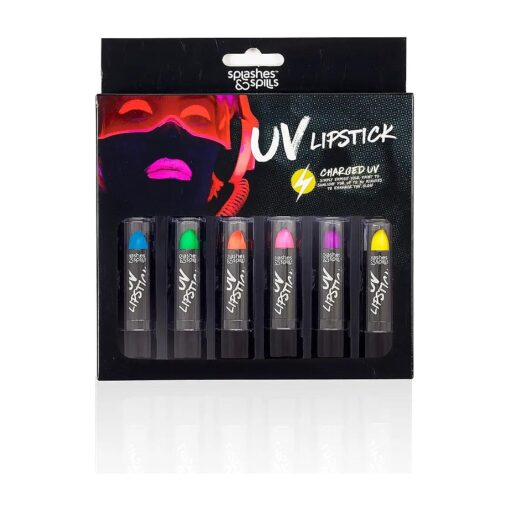 UV Blacklight Lipstick - 6 Color Variety Pack, 3.7g - Day or Night Stage, Clubbing or Costume Makeup