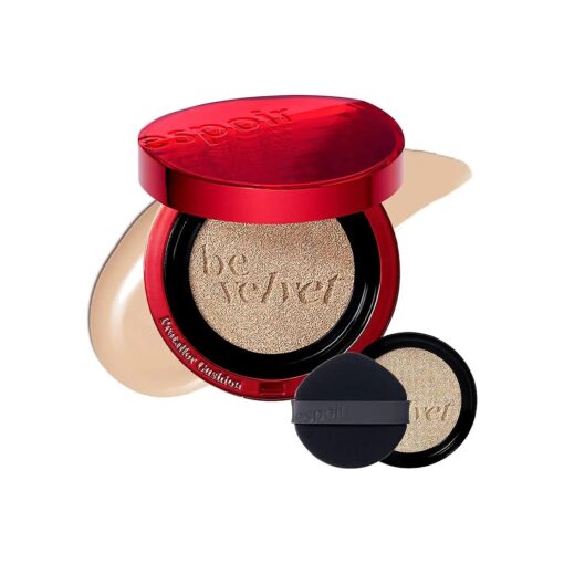 Espoir Pro Tailor Be Velvet Cushion SPF34 PA++ # 4 Beige 0.45oz with 0.45oz Refill | Lightweight Matte Skin Full Coverage Cushion Foundation | Flawless Finish, Long-Lasting Comfort | Korean Makeup