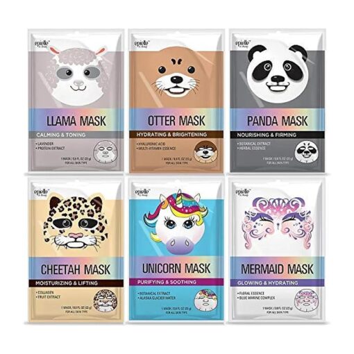 Epielle Character Sheet Masks | Korean Animal Spa Mask | -For All Skin Types | Spa gifts for women, Birthday Party Gift for her kids, Girls Night, Skincare Party, Stocking Stuffers ( Assorted 6 pk )