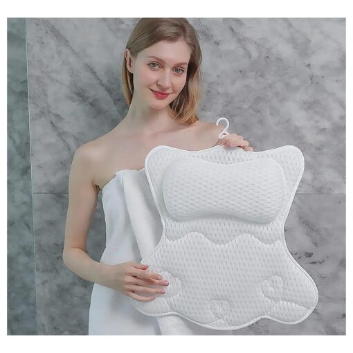 Luxury Bath Pillow Bathtub Pillow, Bath Pillows for Tub Neck and Back Support, with 4D Waterproof Air Mesh and 6 Non-Slip Suction Cups, Ergonomic Design Bath Tub Pillow Headrest Spa Gifts