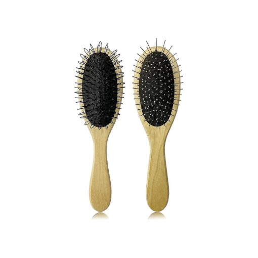 Amirce Wig Brush for Synthetic Wigs, Detangling Wigs Professional Wood Handle Hair Comb Wig Brush Set, WB-1