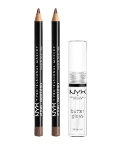 NYX PROFESSIONAL MAKEUP Slim Lip Pencil ( Espresso ) + Butter Gloss ( Sugar Glass, Clear ), 3-Pack Bundle