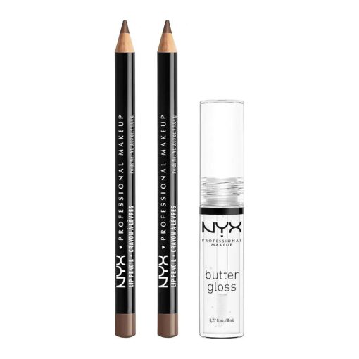 NYX PROFESSIONAL MAKEUP Slim Lip Pencil ( Espresso ) + Butter Gloss ( Sugar Glass, Clear ), 3-Pack Bundle