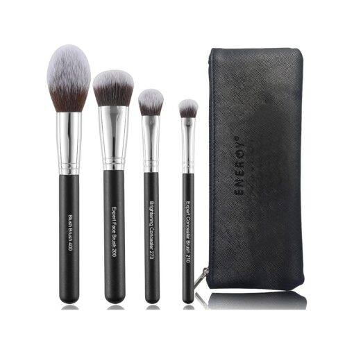 ENERGY Makeup Brush Set Premium Foundation, Bronzer, Blush, Concealer, Eyeshadow Contour with Liquid Cream Powders Blending Highlighting Buffing Professional Essential Face Brushes with Travel Case 4PCS