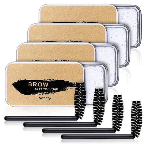 4 Pieces Eyebrow Soap Kit, Brows Styling Soap Eyebrow Shaping Soap Long-lasting Waterproof Eyebrow Shaping Gel Eyebrow Styling Pomade with Eyebrow Brushes for Natural Eyebrows