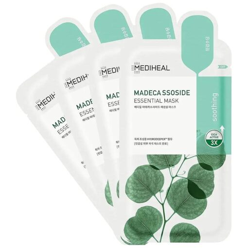 Mediheal Best Korean Sheet Mask - Madecassoside Essential Face Mask 4 Sheets For Sensitive Blemish Prone All Skin Types Hydrating Moisturizing Calming Soothing