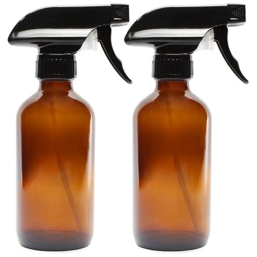 8-Ounce Amber Glass Spray Bottles ( 2 Pack ) ; Brown Boston Round Bottles w/Heavy Duty Mist & Stream Sprayers Perfect for Essential Oil Blends