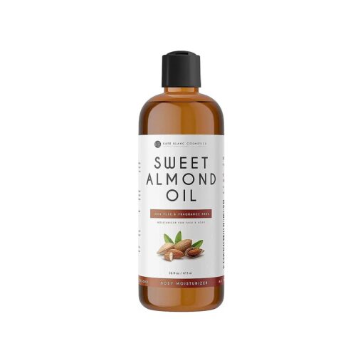 Kate Blanc Cosmetics Sweet Almond Oil for Hair and Skin ( 16oz ) 100 % Pure, Cold Pressed Body Oil, Hexane Free Sweet Almond Oil for Skin, Hair Growth, Body Massage, Aromatherapy, Carrier Oil