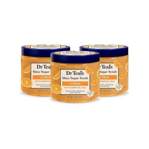 Dr Teal 's Shea Sugar Body Scrub, Citrus with Essential Oils & Vitamin C, 19 oz ( Pack of 3 ) ( Packaging May Vary )