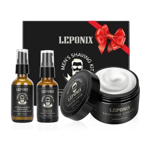 Shaving Kit for Men, Essential Kit Includes Sandalwood Shaving Cream, After Shave Lotion for Men and Pre Shave Oil Fights Nicks, Cuts and Razor Burn Shaving Gift Set for Him Men Dad Stocking Stuffers