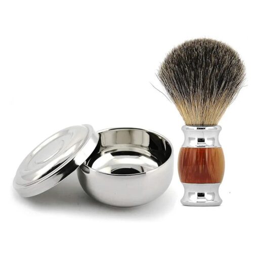 Grandslam Shaving Bowl and Brush Kit, Stainless Steel Shaving Bowl With Mirror and Lid, Wide Mouth, Shaving Kit For Men