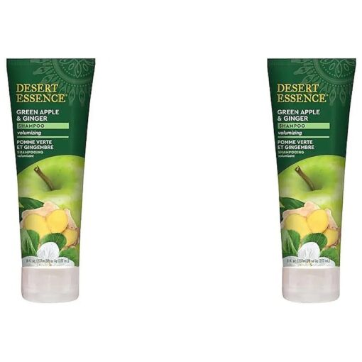 Desert Essence, Apple & Ginger Shampoo 8 fl, oz, - Gluten Free - Vegan - Cruelty Free - Volumizing - Fuller Hair - Revitalizes Scalp - Cleansing ( Pack of 2 )