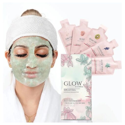 A TYPICAL Jelly Mask for Facials Professional, Hydrojelly Mask for Facials, 5 Pack Kiwi, Rose, Aloe, Lavender & Gold Powder Peel Off, Esthetician Spa-Quality Face Skincare Mask .