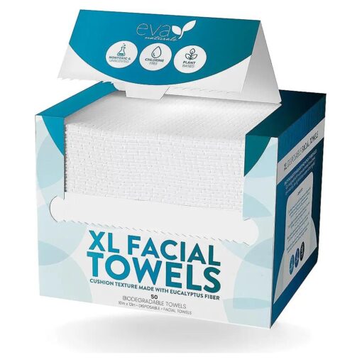 Disposable Face Towels - XL Biodegradable, Eucalyptus Fiber, Daily Clean Towels For Face, Make Up Remover Dry Facial Wipes, 50 Ct