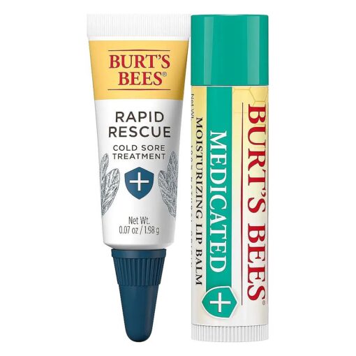 Burt 's Bees Cold Sore Treatment and Medicated Lip Balm, With Menthol and Eucalyptus Oil, Natural Origin Skincare Products, 2 Tubes, 0.07 oz./0.15 oz .