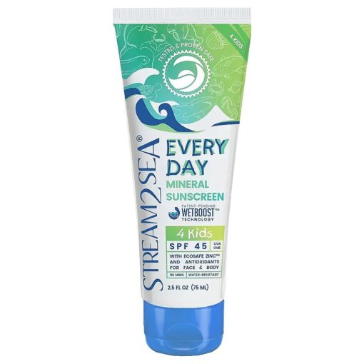 SPF 45 Every Day Kids Mineral Sunscreen | 2.5 Fl Oz Biodegradable, Paraben Free & Reef Safe Sunscreen for Face & Body for Kids | Non-Greasy, Lightweight & Sheer Mineral Protection Against UVA & UVB