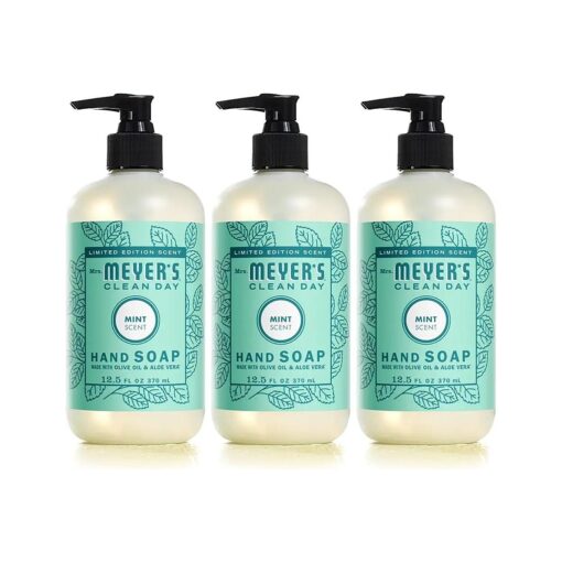 MRS. MEYER 'S CLEAN DAY Hand Soap, Made with Essential Oils, Biodegradable Formula, Limited Edition Mint, 12.5 fl, oz - Pack of 3