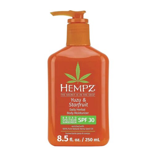 Hempz Yuzu & Starfruit Daily Herbal Lotion with Broad Spectrum SPF 30 - Fragranced, Paraben-Free Sunscreen and Moisturizer with 100 % Natural Hemp Seed Oil for Women - Premium Skin Care Products