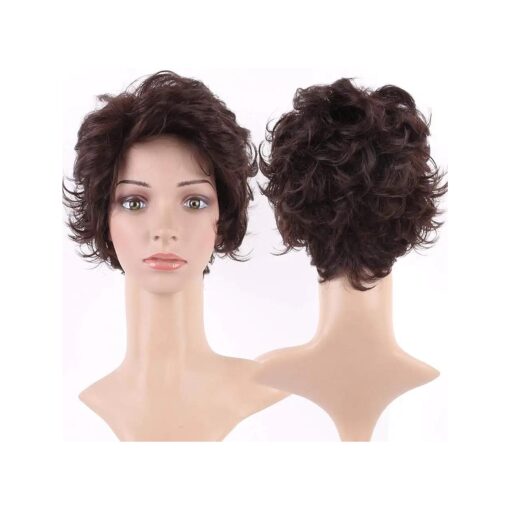 S-noilite Short Brown Curly Hair Wig Women Natural Fluffy Cosplay Daily Party Costume Full Wigs