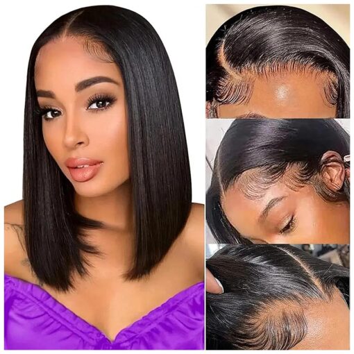 Bob Wig Human Hair 12Inch Bob Lace Front Wigs Human Hair 13x4 HD Lace Front Wigs Pre Plucked with Baby Hair180 % Density Short Straight Human Hair Bob Wig