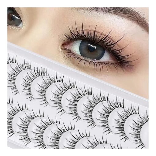 Manga Lashes Natural Look Japanese Anime Lashes Korean Asian Wispy Spiky Lashes with Clear Band Short Fake Eyelash 10 Pairs Pack by outopen