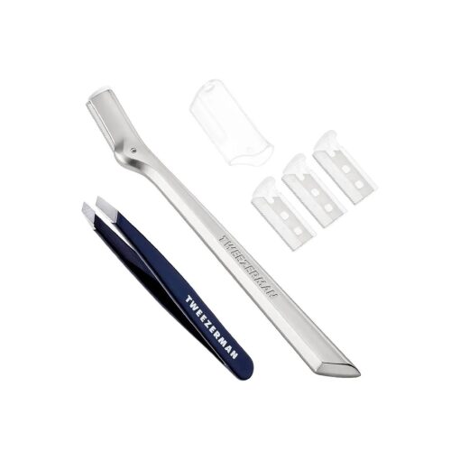 Tweezerman Exclusive Eyebrow Razor & Evening Blue Mini Slant Tweezer