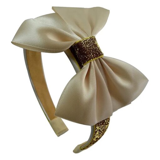 Sparkling Glitter Satin BOW Arch Headband ( Gold and Ivory )