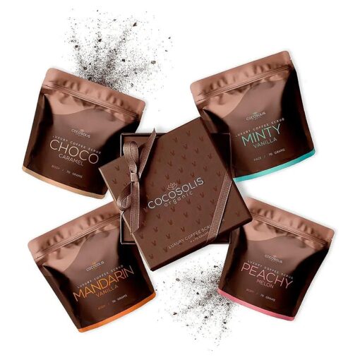 COCOSOLIS Arabica Coffee Scrub Set of 4 Packages - Natural Essential Oils - The Perfect Organic Scrubs for Your Face & Body - Coffee Scrub for Cellulite and Stretch Marks ( 9.9oz )