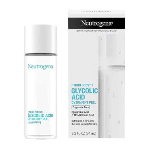 Neutrogena Hydro Boost Glycolic Acid Overnight Face Peel - With Hyaluronic Acid & 10 % Glycolic Acid to Smooth & Exfoliate Skin, Fragrance-Free, 3.2 fl, Oz