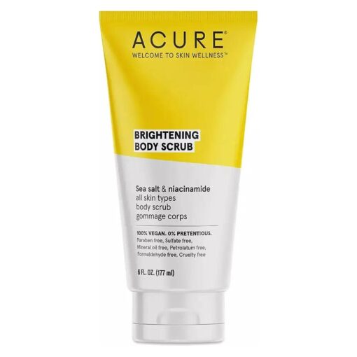 ACURE Brightening Body Scrub - Skin Renewal with Blend of Clay, Sea Salt & Niacinamide Extract - Rejuvenating Exfoliation for Soft, Refreshed Glowing Clear Skin - Suitable for All Skin Types - 6 Fl Oz