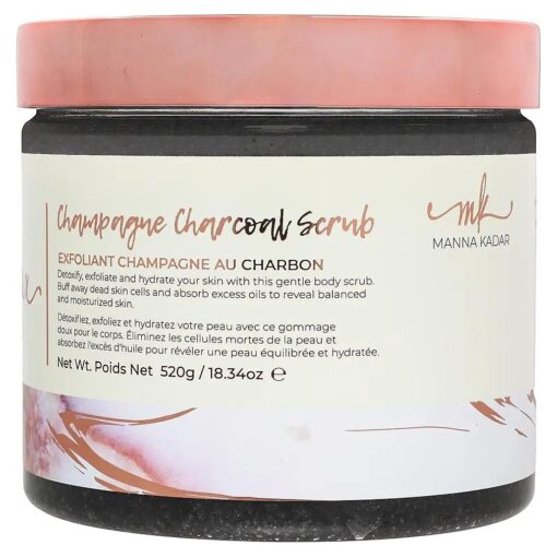 Manna Kadar Beauty Champagne Charcoal Scrub, 18.34 Oz - Detoxify, Exfoliate, Hydrate, Moisturize, Restore Skin, Gentle Body Scrubs, Leaves Skin Polished, Hydrated, & Refreshed, Buff Away Dead Skin