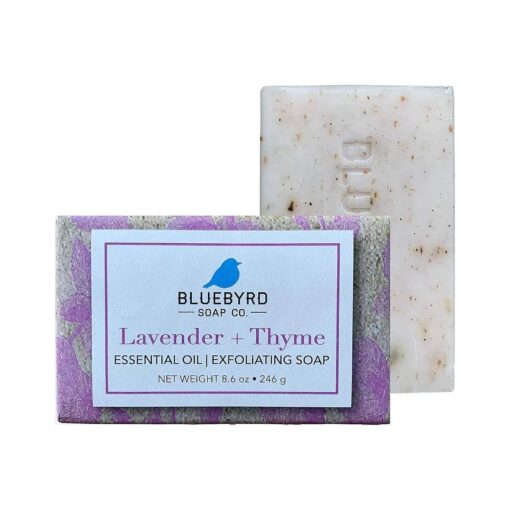 BLUEBYRD Soap Co, Lavender & Thyme Exfoliating Soap Bar, 100 % Vegan Cold Press Large Soap Bars, Scented with Premium Essential Oils, Scrub Soap Bars for Men and Women, Exfoliate Body Naturally with