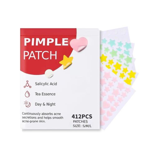 Pimple Patches for Face 412pcs, Hydrocolloid Acne Patches Star, Zit Patches, Pimple Popper Tool Kit, Facial Skin Care Products Containing Salicylic Acid, Tea Tree Oil and Calendula Oil ( 412 )