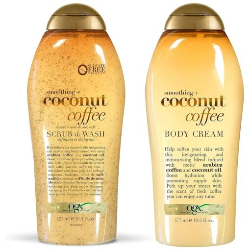 OGX Smoothing + Coconut Coffee Exfoliating Body Scrub with Arabica Coffee & Coconut Oil Coconut Body Cream, 19.5oz