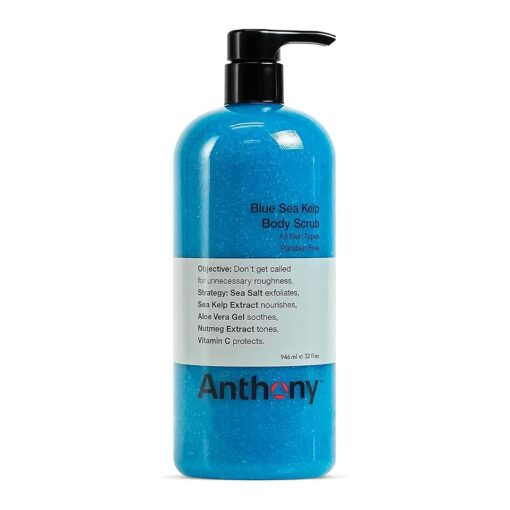 Exfoliating Body Scrub - Sea Salt, Vitamin C, And Aloe Vera Deep Cleans, Smooths Rough Patches & Soothes and Protects Skin - Blue Sea Kelp Body Wash 32 Fl Oz