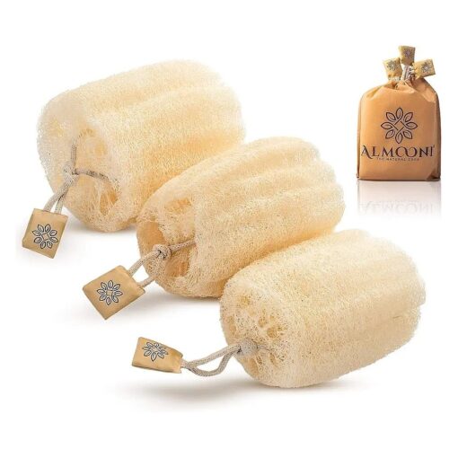 Almooni Egyptian Loofah Exfoliating Body Scrubber, Natural Real Egyptian Shower Loofah Sponge Body Scrubber for Women and Men, for Body and Face That Will Get You Clean - 3 Count ( 1 Pack )