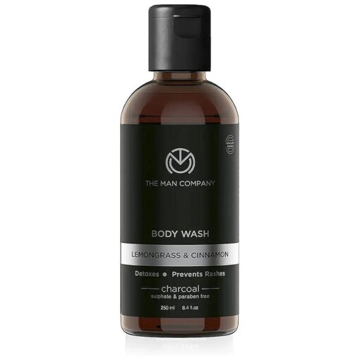 The Man Company Mens Body Wash with Activated Charcoal 8.4 Fl oz - For Oily, Acne-Prone Skin, Naturally Derived, Cruelty-Free Shower Gel for Men - Exfoliating Body Wash with Lemongrass & Cinnamon