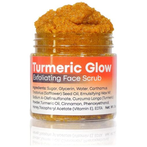 Brightening Turmeric Scrub With Honey, Cinnamon & Vitamin E - Fragrance Free Exfoliating Face Sugar Scrub - For Acne, Hyperpigmentation & Dullness - 3 Ounces