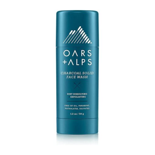 Oars + Alps Face Wash with Activated Charcoal, Dermatologist Tested Exfoliating Facial Cleanser, Travel Size, 1.2 Oz