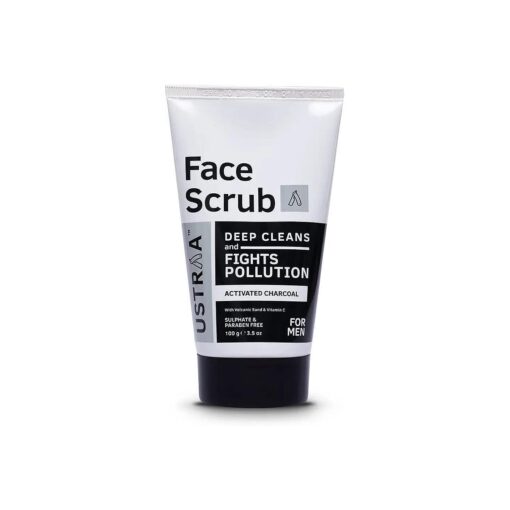 Ustraa Face Scrub for Men - 100g - with Activated charcoal, Tahitian Volcanic Sand & Walnut Granules - Great for Exfoliating skin & facial detox, Fights blackheads - For All Skin type