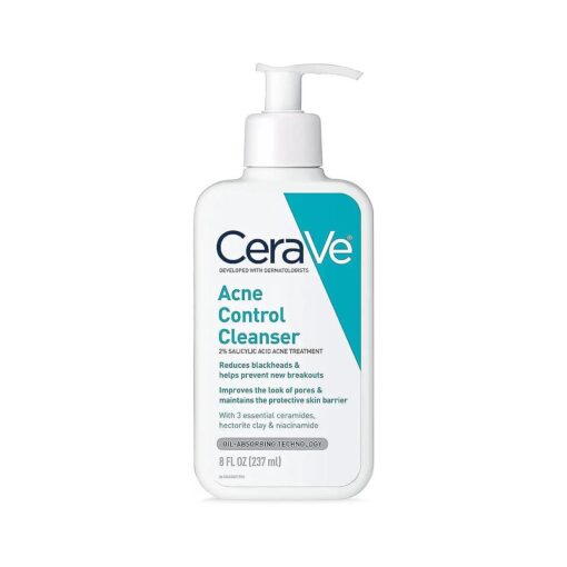 CeraVe Acne Treatment Face Wash | Salicylic Acid Cleanser with Purifying Clay, Niacinamide, and Ceramides | Pore Control and Blackhead Remover | 8 Ounce